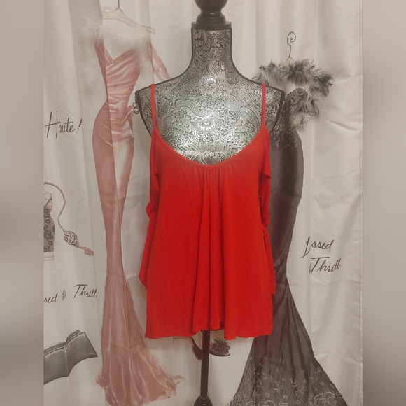 Lipstick Red We The Free Size Small Believe Me Cold Shoulder Tank Top - Picture 4 of 9